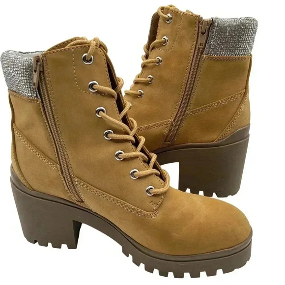 Wild Pair Womens 9M Bentli Nubuck Embellished Combat & Lace-up Boots Tan Nubuck - Picture 15 of 15